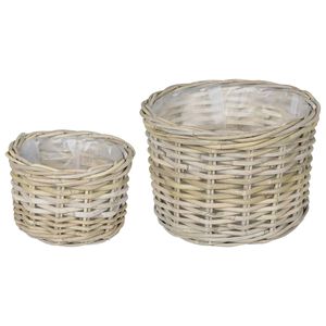 vidaXL Panier &agrave; plantes GENDT 2 pi&egrave;ces Gris naturel Rattan Kubu