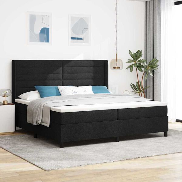 vidaXL Lit &agrave; ressort LED avec matelas Noir 200 x 200 cm tissu