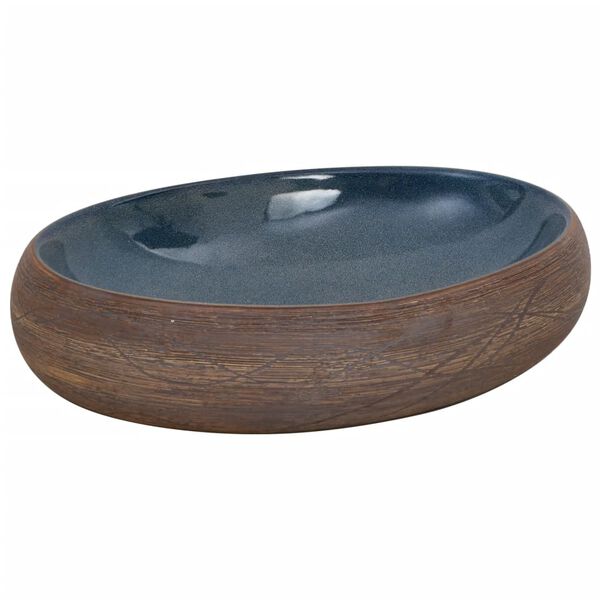 vidaXL Vasque &agrave; poser marron et bleu ovale 59x40x15 cm c&eacute;ramique