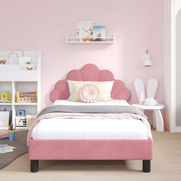 vidaXL Cadre de lit pour enfants avec t&ecirc;te de lit Rose 90 x 190 cm