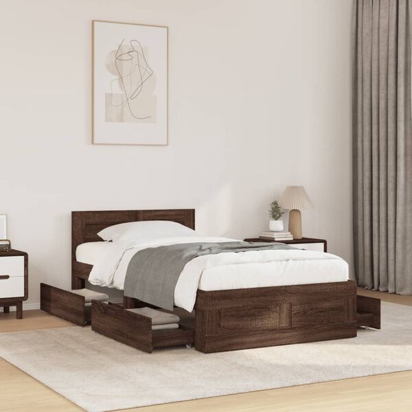 vidaXL Cadre de lit et t&ecirc;te de lit sans matelas ch&ecirc;ne marron 100x200cm