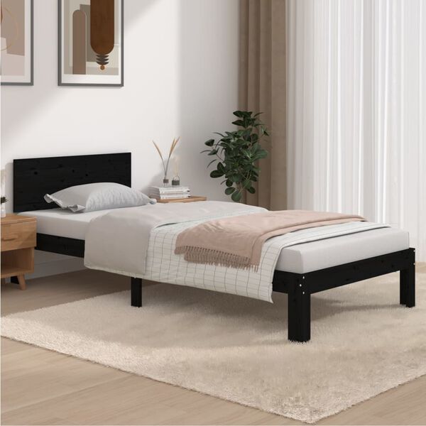vidaXL Cadre de lit sans matelas noir bois de pin massif 90x200 cm