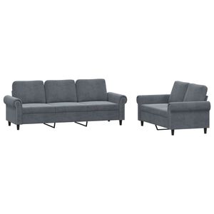 vidaXL Ensemble de canap&eacute;s 2 pcs avec coussins Gris fonc&eacute; Velours