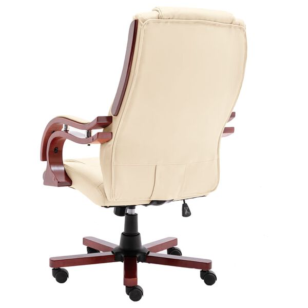 vidaXL Chaise de bureau de massage Cr&egrave;me Cuir v&eacute;ritable
