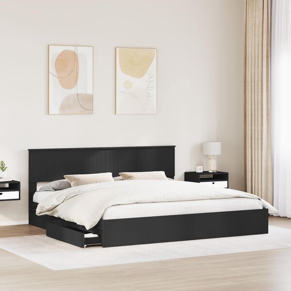 vidaXL Lit de Rangement Noir 200 x 200 cm Bois d'ing&eacute;nierie