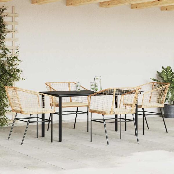 vidaXL Ensemble &agrave; manger jardin coussins 5pcs marron poly rotin verre
