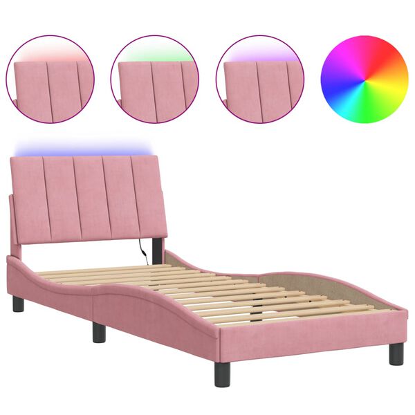 vidaXL Cadre de lit avec LED sans matelas Hanko rose 90x200 cm velours