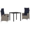 vidaXL Ensemble de salle &agrave; manger pour jardin 3 pc Gris et Noir Rotin