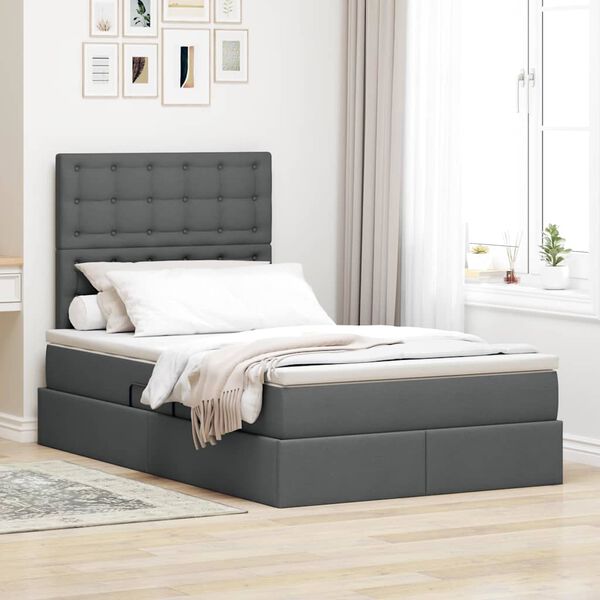 vidaXL Lit avec rangement et matelas Gris fonc&eacute; 120 x 200 cm Polyester