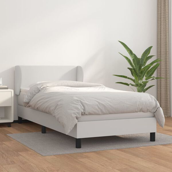 vidaXL Sommier &agrave; lattes de lit avec matelas Blanc 90x200 cm Similicuir