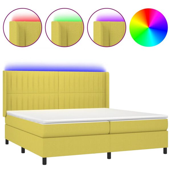 vidaXL Sommier &agrave; lattes de lit matelas et LED Vert 200x200 cm Tissu