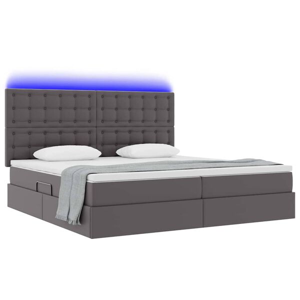 vidaXL Lit avec rangement et LED Gris 200 x 200 cm Simili cuir