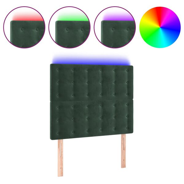 vidaXL T&ecirc;te de lit &agrave; LED Vert fonc&eacute; 90x5x118/128 cm Velours