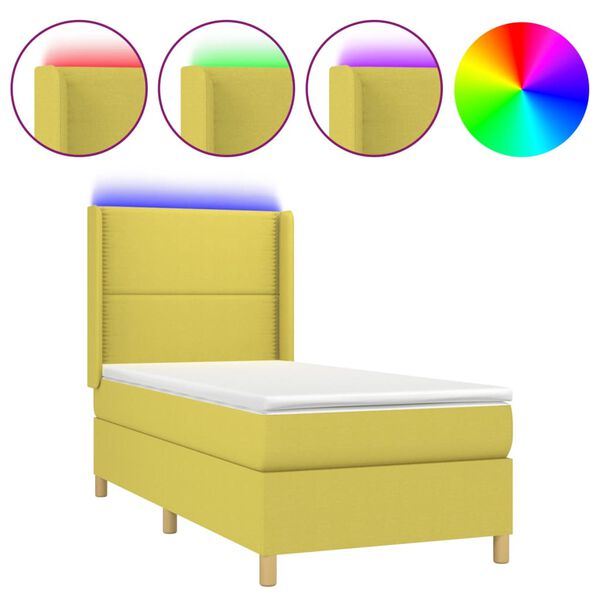 vidaXL Sommier &agrave; lattes de lit matelas et LED Vert 100x200 cm Tissu
