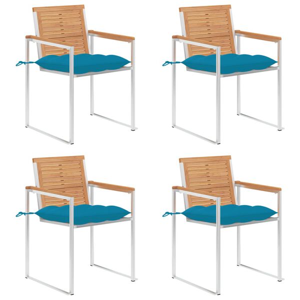 vidaXL Chaises de jardin lot de 4 avec coussins Bois de teck massif