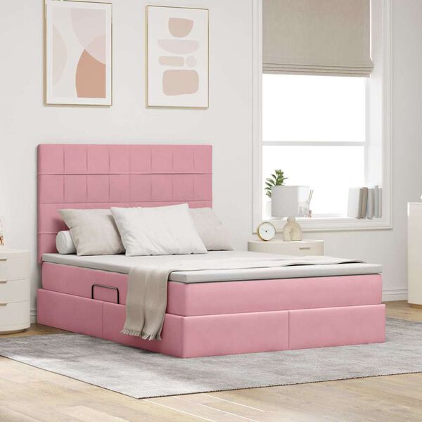vidaXL Lit avec rangement et LED avec LED Rose 140 x 190 cm Velours