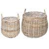 vidaXL Panier &agrave; Plantes 2 pi&egrave;ces Gris naturel Rattan Kubu
