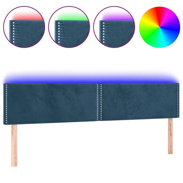 vidaXL T&ecirc;te de lit &agrave; LED Bleu fonc&eacute; 200x5x78/88 cm Velours