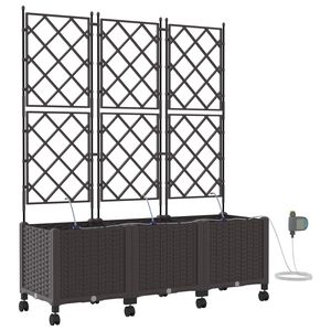 vidaXL Porte-plante de jardin avec irrigation et roues 3 pc Marron PP
