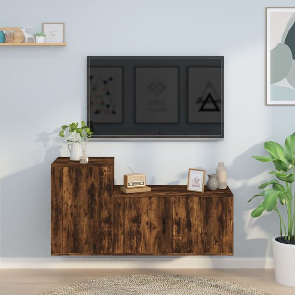 vidaXL Ensemble de meubles TV 2 pcs Ch&ecirc;ne fum&eacute; Bois d'ing&eacute;nierie