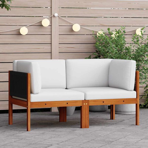 vidaXL Canap&eacute;s d'angle de jardin 2 pi&egrave;ces avec coussins Bois d'acacia et corde