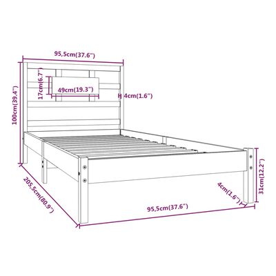 vidaXL Cadre de lit sans matelas blanc 90x200 cm bois massif