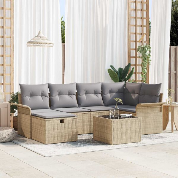 vidaXL Ensemble de canap&eacute; de jardin avec coussin 7 pcs Poly rotin