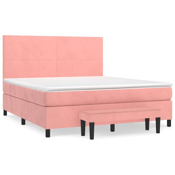 vidaXL Sommier &agrave; lattes de lit avec matelas Rose 180x200 cm Velours