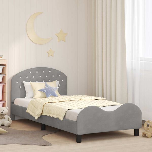 vidaXL Cadre de lit pour enfants avec t&ecirc;te de lit Gris clair Velours
