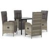 vidaXL Ensemble &agrave; manger de jardin coussins 5 pcs noir et gris