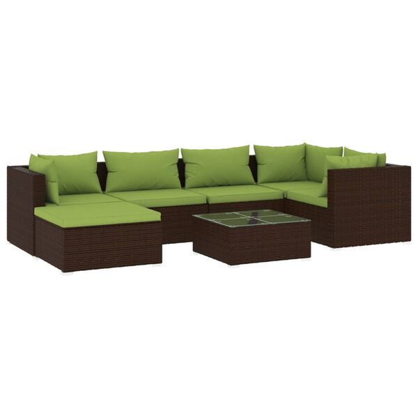 vidaXL Salon de jardin 7 pcs avec coussins R&eacute;sine tress&eacute;e Marron