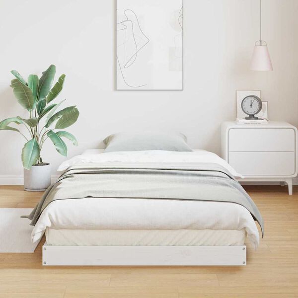 vidaXL Cadre de lit sur&eacute;lev&eacute; Blanc 213.5 x 104 x 9 cm Pin massif