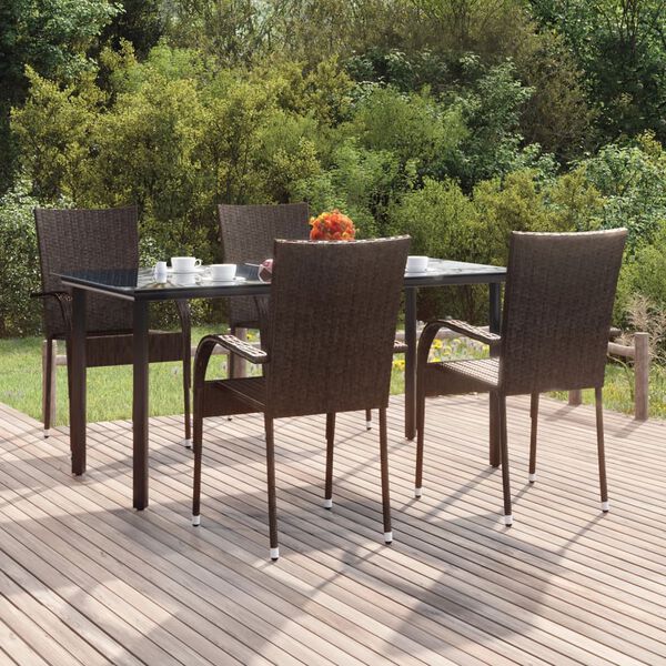 vidaXL Ensemble &agrave; manger de jardin 5 pcs Marron R&eacute;sine tress&eacute;e