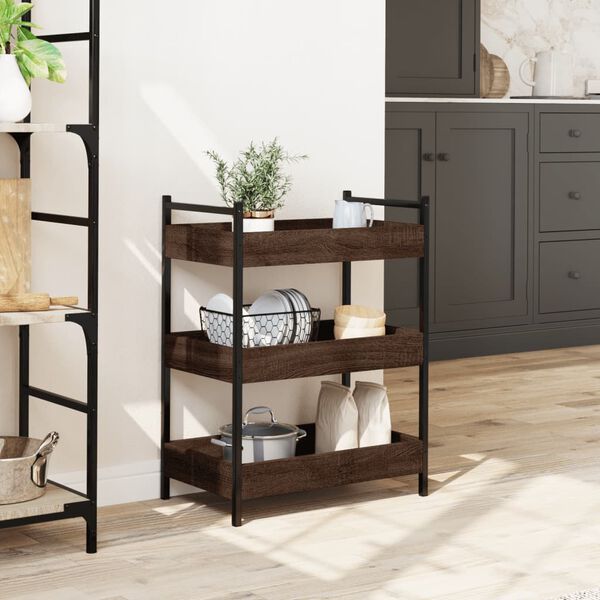 vidaXL Chariot de cuisine ch&ecirc;ne marron 50x30x70 cm bois d'ing&eacute;nierie