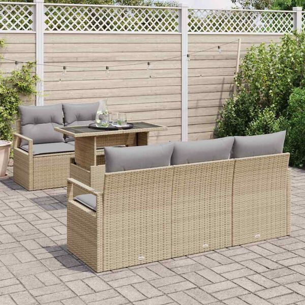 vidaXL Ensemble de canap&eacute; de jardin 6 pcs Beige Poly rotin