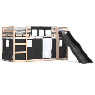 vidaXL Lit superposé sans matelas avec toboggan blanc noir 80x200 cm