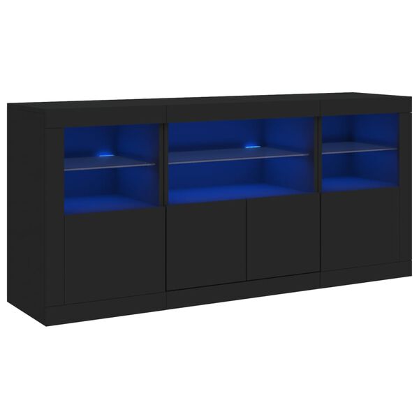 vidaXL Buffet avec lumi&egrave;res LED noir 142,5x37x67 cm