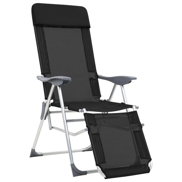 vidaXL Chaises de camping pliables lot de 2 repose-pied Noir Aluminium