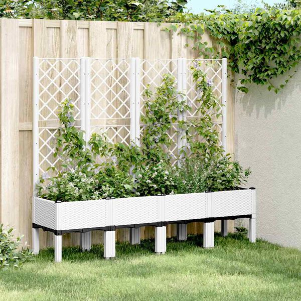 vidaXL Jardini&egrave;re avec treillis blanc 160x40x142 cm PP