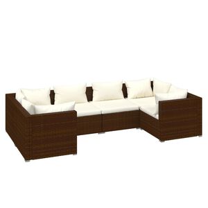 vidaXL Salon de jardin 6 pcs avec coussins R&eacute;sine tress&eacute;e Marron
