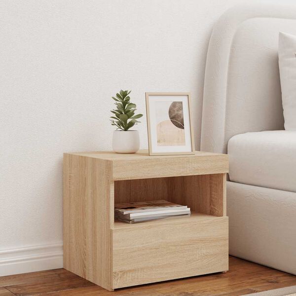 vidaXL Table de chevet avec lumi&egrave;res LED ch&ecirc;ne sonoma 50x40x45 cm