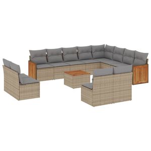 vidaXL Salon de jardin avec coussins 13 pcs beige r&eacute;sine tress&eacute;e