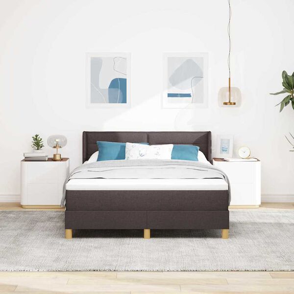 vidaXL Lit &agrave; ressorts avec matelas Marron fonc&eacute; 190 x 140 cm Polyester