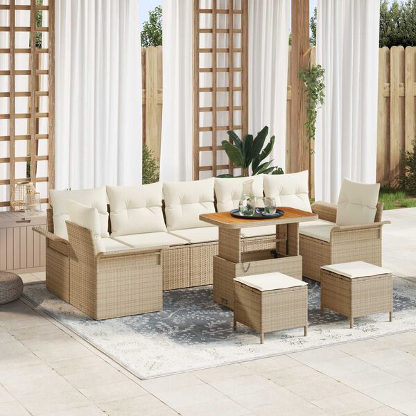 vidaXL Ensemble de canap&eacute; de jardin avec coussin 10 pcs Beige et cr&egrave;me