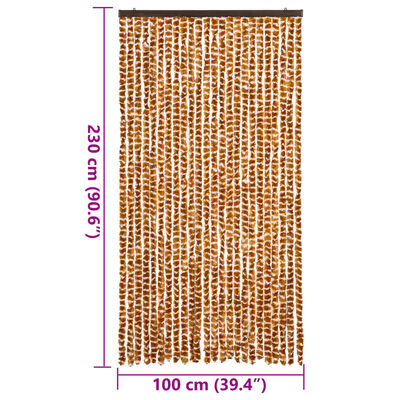 vidaXL Rideau anti-mouches ocre et blanc 100x230 cm chenille