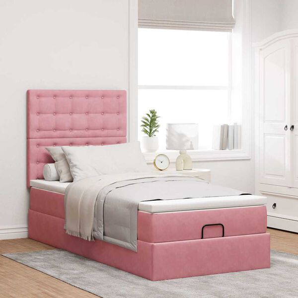 vidaXL Cadre de lit ottoman avec matelas rose 90x190 cm velours
