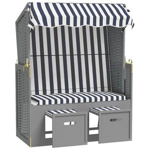 vidaXL Strandkorb avec auvent r&eacute;sine tress&eacute;e et bois solide bleu blanc