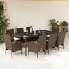 vidaXL Ensemble &agrave; manger de jardin et coussins 9pcs marron rotin verre