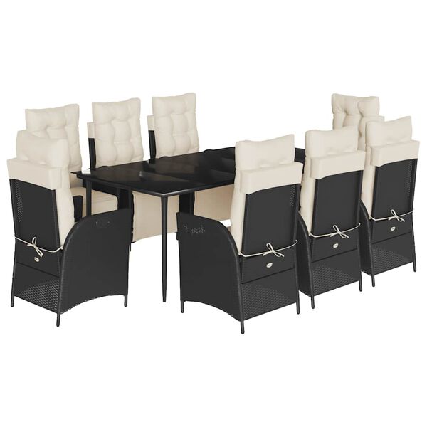 vidaXL Ensemble &agrave; manger de jardin 9pcs coussins noir r&eacute;sine tress&eacute;e