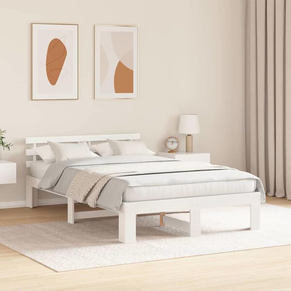 vidaXL Cadre de lit avec t&ecirc;te de lit Blanc 135 x 190 cm Pin massif